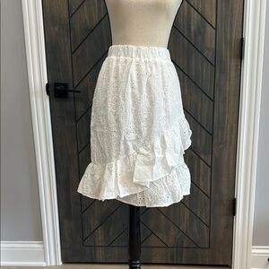 Nanette Lepore White Asymmetrical Eyelet Skirt